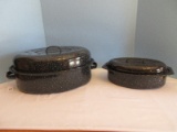 2 Graniteware Enamel Covered Roasters