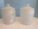 Pair - Princess House Frosted Etched Heritage Pattern Cookie Jar w/ Lid 8