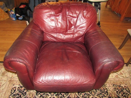 Lane Heater Arm Chair Scroll Arms, Red Leather Upholstered Wood Block Feet