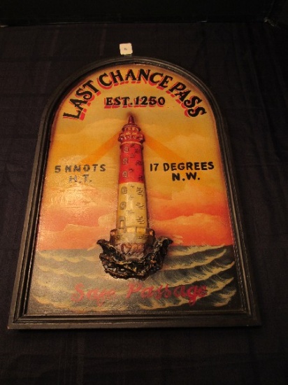 "Last Chance Pass, Safe Passage" Lighthouse Wall Décor Wood Frame Arch Top