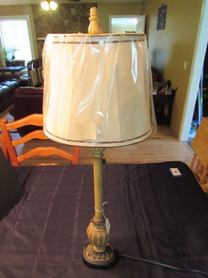 Vintage Antique Patina/Scallop Design Tall Table Lamp, Scallop Finial