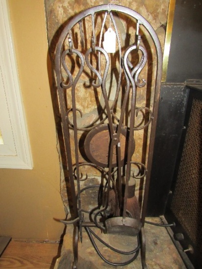 Tall Metal Scroll Fireplace Stand w/ Poker, Shovel, Brush