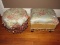 2 Floral Upholstered Footrests Square/Hexagonal Shape Wood Feet