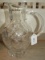 Tall Glass Pitcher w/ Etched Floral Pattern, Star Burst Base, Narrow Neck
