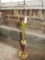 Brass Tall Lamp w/ Red Column Center w/ Tassel Spindle Base, Pointed Finial