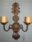 Twin Arm Votive Candle Holder Wall Mounted Antique Patina