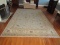 Large Blue/Tan Floor Rug Tan Band Ornate Floral Trim w/ Ruffles