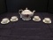Made in Japan White Ceramic 4 Cup/4 Saucer Tea Set w/ Musical Teapot Floral Center