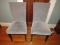 2 Blue Upholstered Chairs Pin Trim Wooden Legs Ornate Scroll back