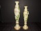 Pair - Blossom Tall Candle Sticks Ceramic w/ Leaf/Dragonfly Motif