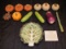 Lot - 3 Pumpkin Décor Ceramics, 3 White Pumpkins, Egg Plant, Lettice Leaf Dish, Etc.