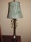 Antique Patina Tall Metal Lamp Scallop Base w/ Hanging Loop/Beads Green Pin Shade