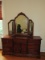 American Drew Wooden Dresser w/ Mirror, 7 Drawers, 2 Inlay Drawers, 4 Brass Pulls