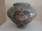 Wide Body To Narrow Base Stone Pot w/ Antique Patina Ornate Scalloped/Floral Motif