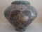 Wide Body To Narrow Base Stone Pot w/ Antique Patina Ornate Scalloped/Floral Motif