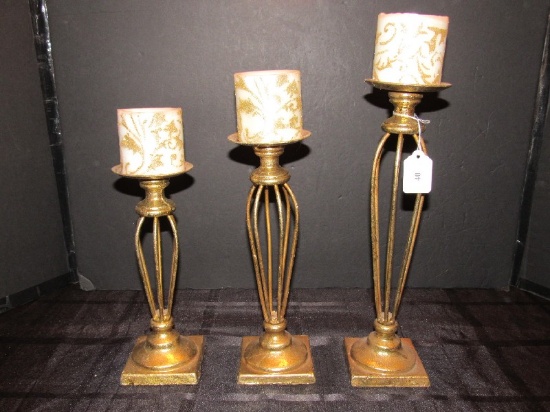 3 Standing Votive Candle Holders Gilted w/ Candles