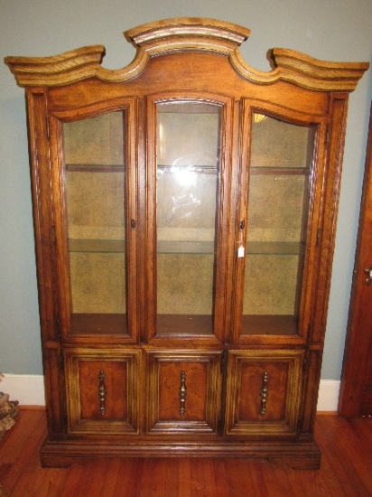 Tall Wooden China Cabinet Glass Windows 2 Doors, 3 Lower Doors w/ 1 Shelf, 1 Drawer