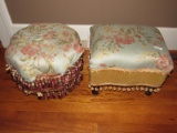 2 Floral Upholstered Footrests Square/Hexagonal Shape Wood Feet