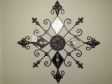 Fleur De Lis Metal/Mirrored Diamond Motif Wall Décor Antique Patina