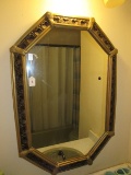 Wall Mounted Mirror in Black/Gilted Design Wooden Frame