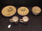 Bara-Bara Hand Painted Collection 2 Cups, 2 Bowls, 2 Plates 8 1/2