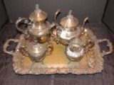 Silverplate Lot - 2 Tall EPNS Carafe Pots, Creamer/Sugar & Tray