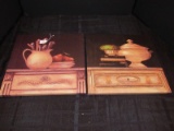 2 Print on Canvas Kitchen Pots/Casserole Pictures on Wood Frame