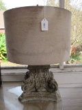 Acanthus/Scroll Design Lamp w/ Shade, Floral Top