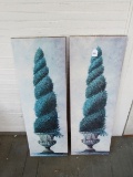 Pair - Tall Twist Bushes/Tree in Grecian Urn Picture Print on Canvas Wood Frame