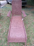 Brown Wicker/Wood Recliner Adjustable Back Diamond Pattern Motif