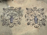 2 Wall Mantle Block Metal Scroll/Acanthus Leaf Design Wall Décor w/ Vase Center