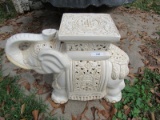White Ceramic Indian Elephant w/ Ornate Pattern Design Garden Décor Votive Light