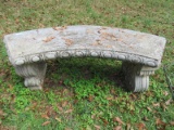 Curved Concrete Bench Oval Carved Trim Ornate Scroll Feet