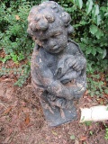 Standing Black Concrete Young Boy w/ Cloth Bundle Garden Statuette