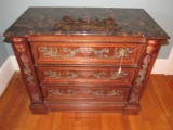 Vintage Wooden Body 3 Drawer w/ Marble Brown/Black Top Bachelor Chest