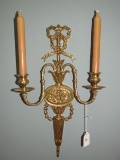 Brass/Metal Twin Arm Candle Stick Holders Ornate Bow Top/Floral Center