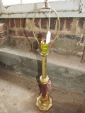 Brass Tall Lamp w/ Red Column Center w/ Tassel Spindle Base, Pointed Finial