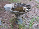 Scallop Shell Top Bird Bath on Ornate/Weave Pattern Base Stand