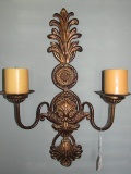 Twin Arm Votive Candle Holder Wall Mounted Antique Patina