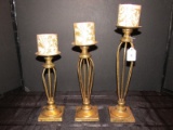 3 Standing Votive Candle Holders Gilted w/ Candles