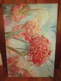 White/Pink/Red Floral Print w/ Wood Back Frame