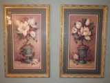 Pair - Flowers in Antique Vases Picture Prints by Barbara Moch w/ Gilted Frame/Matt
