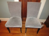 2 Blue Upholstered Chairs Pin Trim Wooden Legs Ornate Scroll back