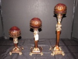 3 Tall Votive Candle Holders Tall Bronze Antique Patina Acanthus Motif Scroll Feet