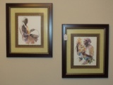 Pair - Black Americana Women Picture Prints by Fouche in Gilted/Wooden Frames/Matts