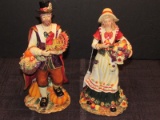 Pair - Ceramic Tall Man/Woman Thanksgiving/Fall Pilgrim Décor