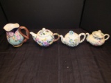 Lot - 1994 Fitz & Floyd, Tall Floral Pitcher, 1996 Floral Teapot, Cream Blue Flower Teapot