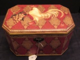 Red/Tan Diamond Pattern Storage Box Rooster Top