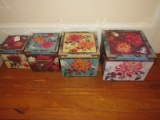 4 Floral Pattern Storage Boxes w/ Metal Handles, Various Sizes