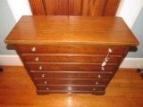 4 Drawer Collectible Cabinet by Drexel Heritage Furnishings, Panel Slat Top, Brass Pulls